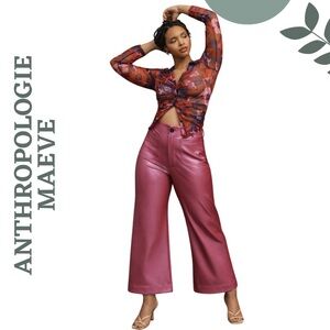 Maeve by Anthropologie “Colette” Faux-Leather Wide-Leg Pants – Pink, 22
